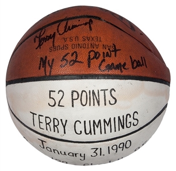 1990 Terry Cummings Signed and Game Used San Antonio Spurs 52 Point Game Basketball (Cummings LOA)